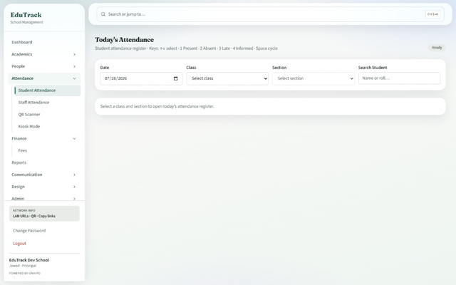 EduTrack morning attendance register